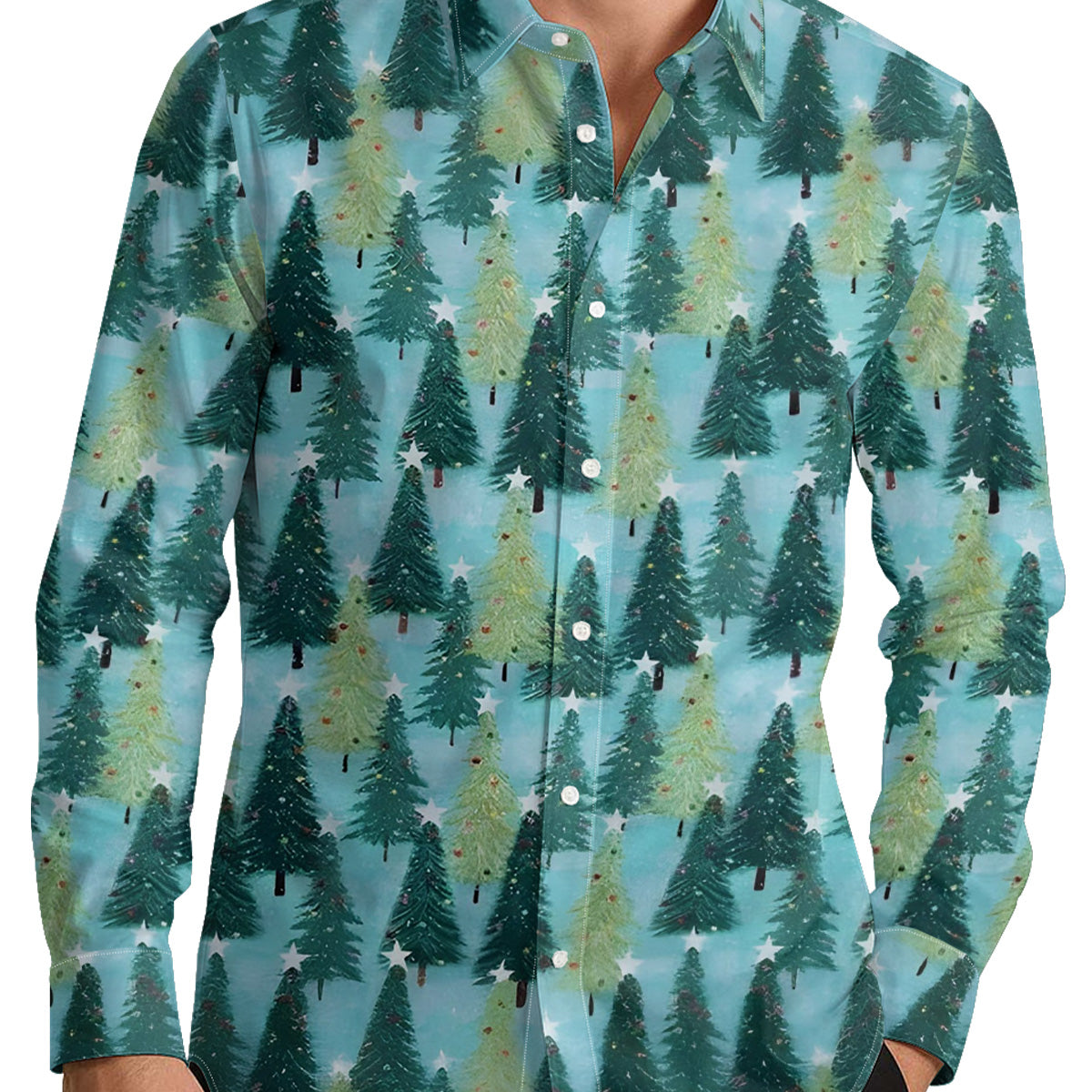 Christmas Tree Forest Men's Shirt Long Sleeve Button Up Shirt