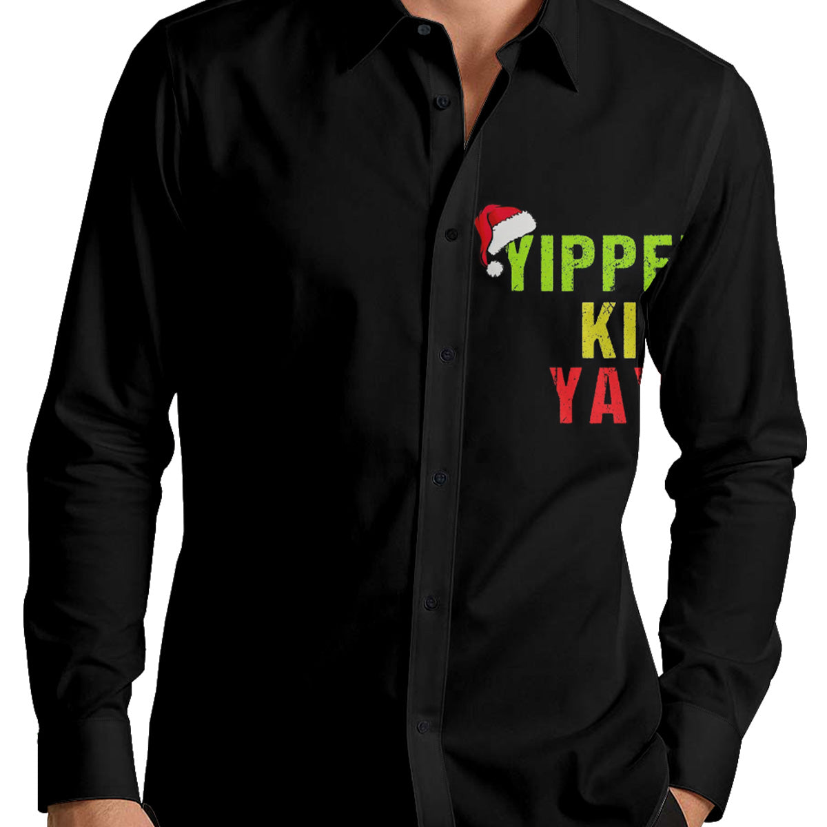 YIPPEE-KI-YAY Christmas Men's Shirt Long Sleeve Button Up Shirt