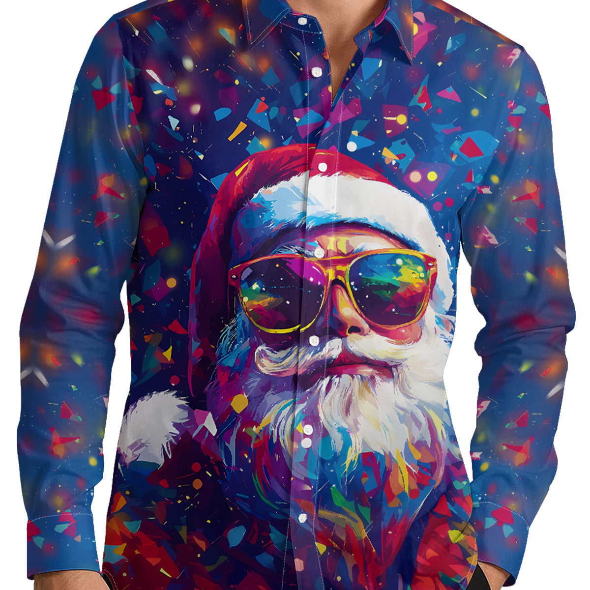 Santa Claus Sunglasses Art Men's Shirt Long Sleeve Button Up Shirt