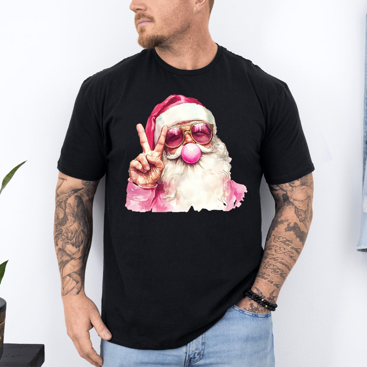 Retro Santa Christmas Blowing Bubble T-Shirt