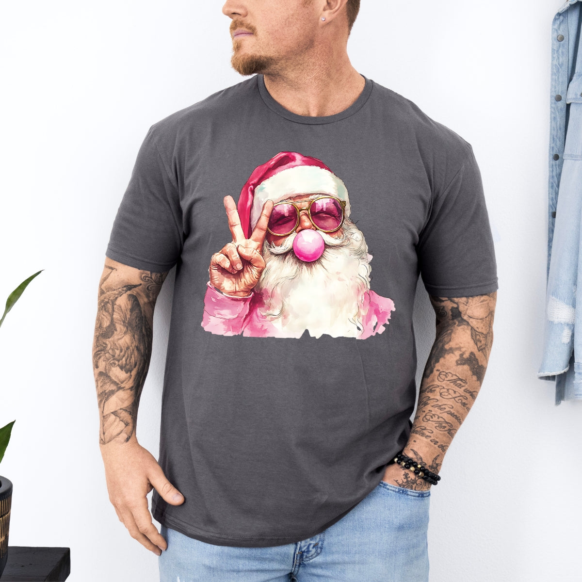 Retro Santa Christmas Blowing Bubble T-Shirt