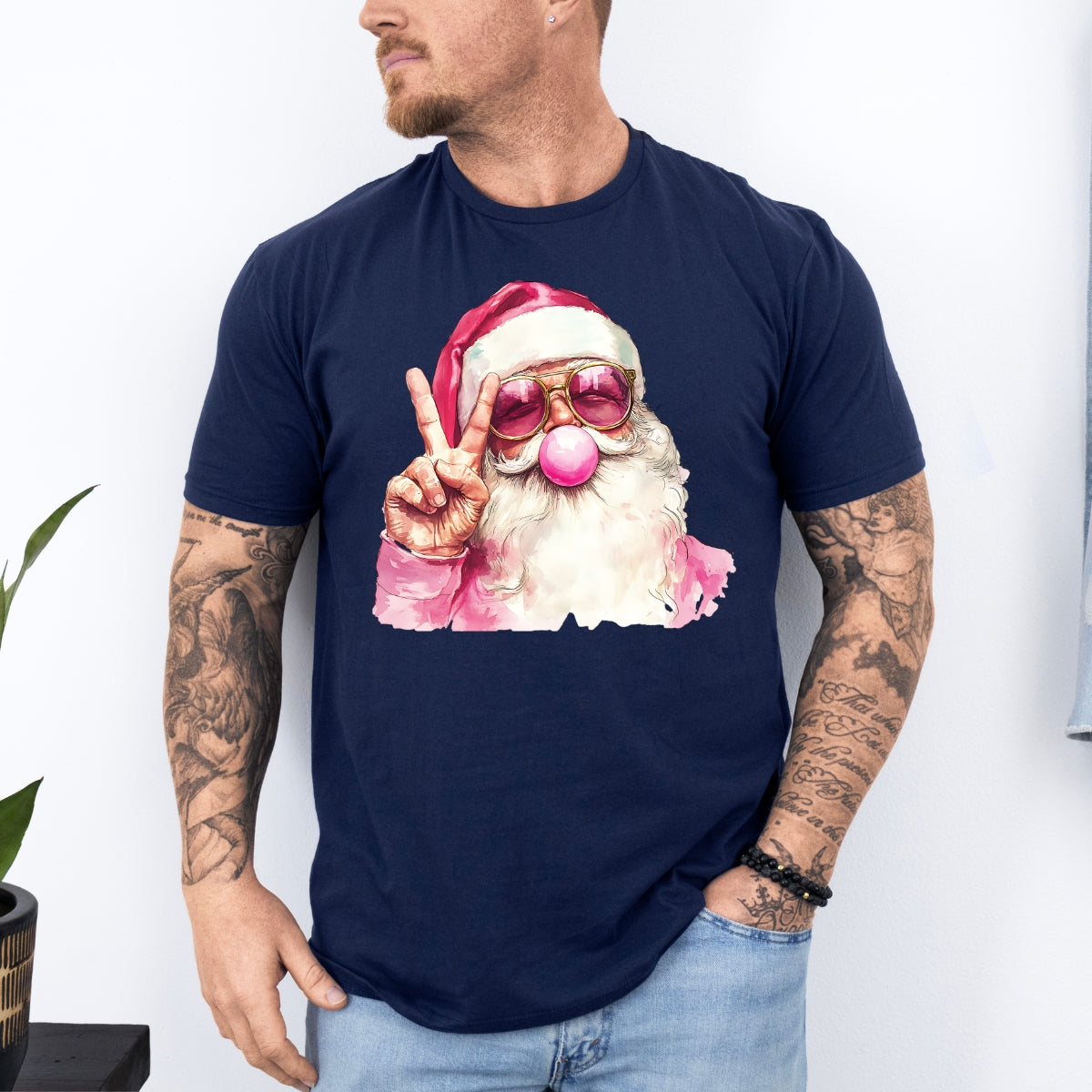 Retro Santa Christmas Blowing Bubble T-Shirt
