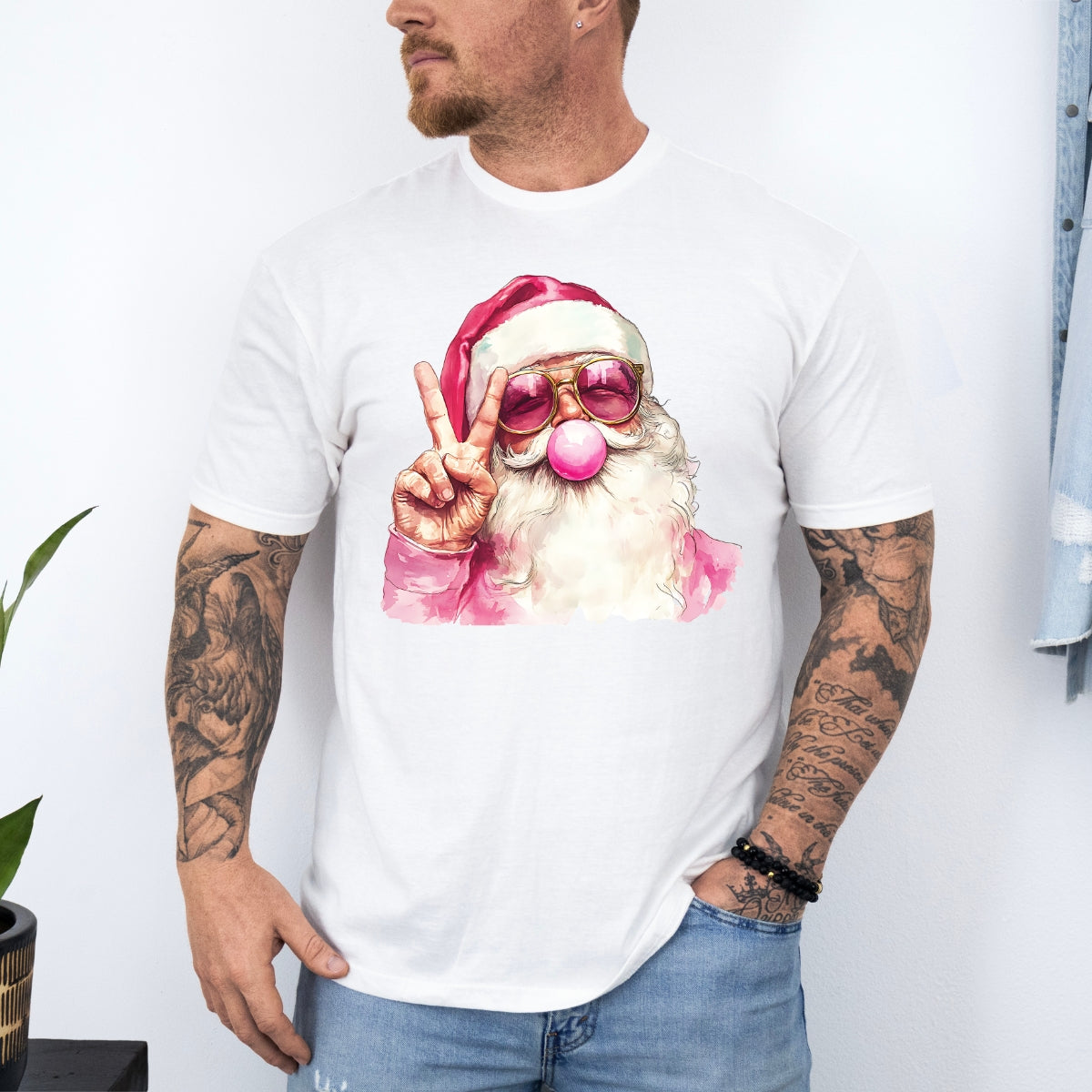 Retro Santa Christmas Blowing Bubble T-Shirt