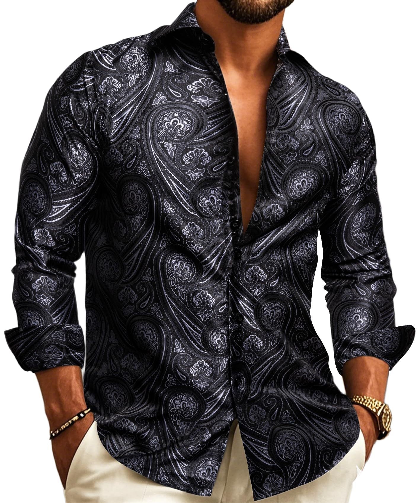 Paisley Classic Collared Men's Shirt Long Sleeve Button Up Shirt
