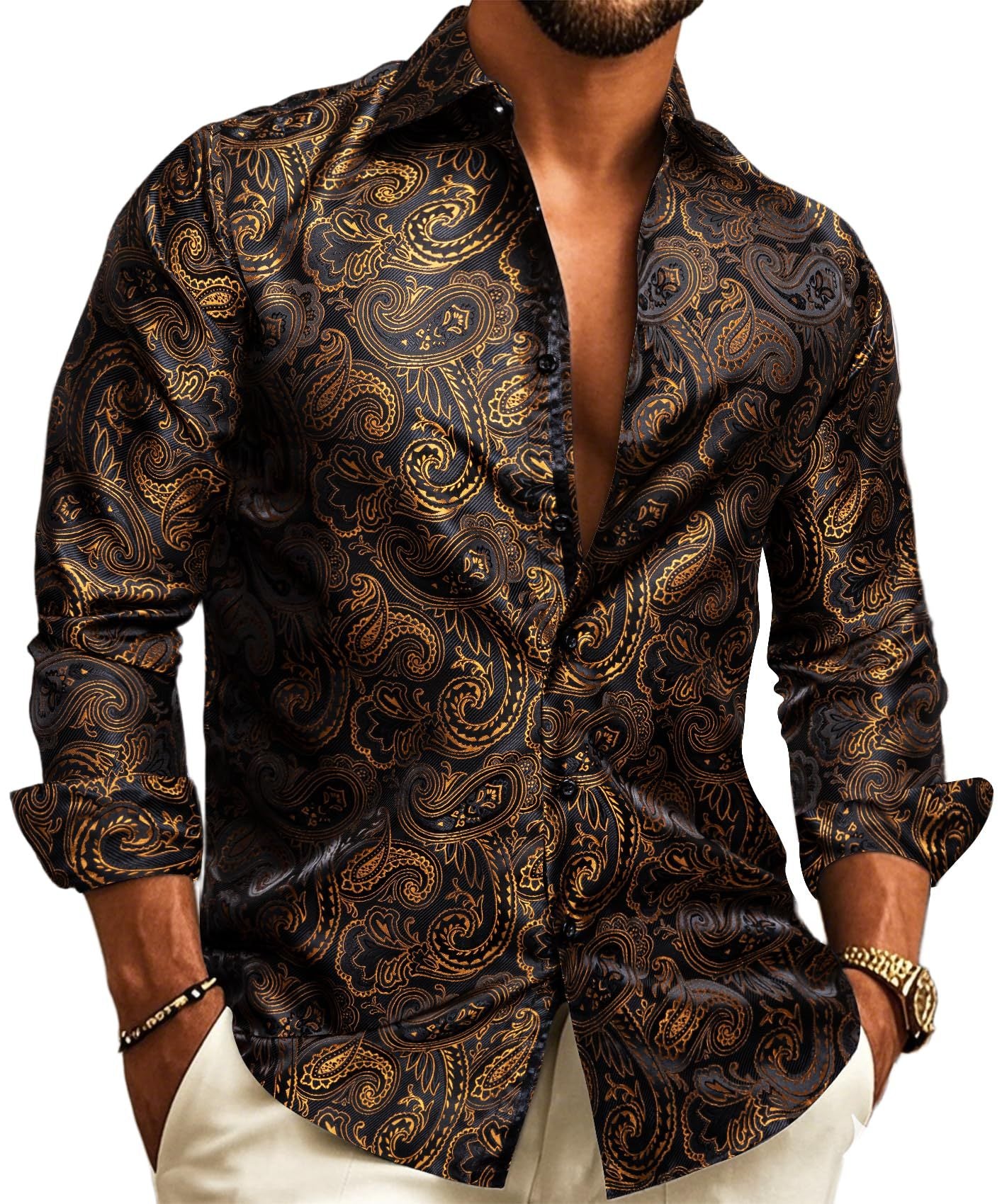 Paisley Classic Collared Men's Shirt Long Sleeve Button Up Shirt