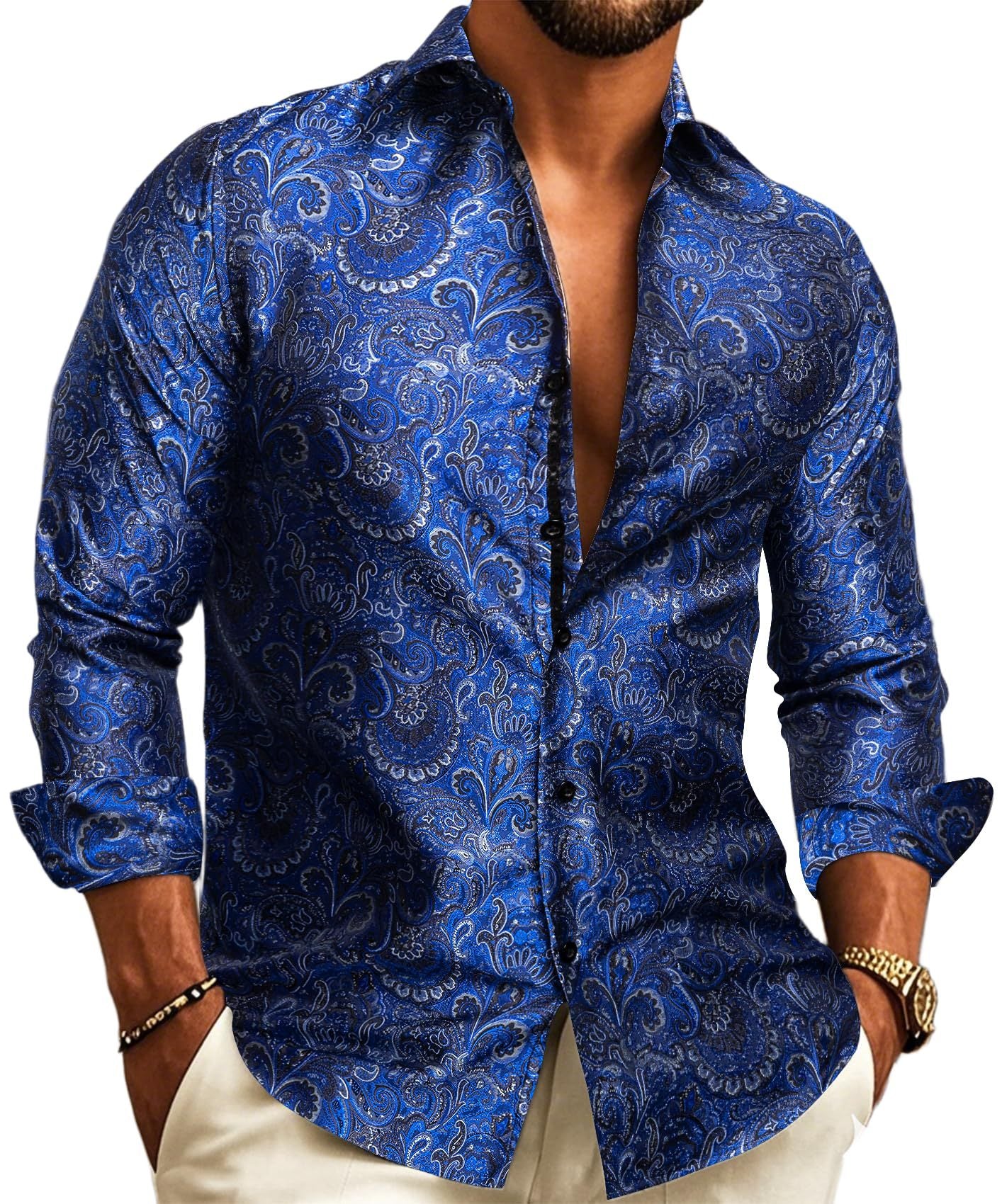 Paisley Classic Collared Men's Shirt Long Sleeve Button Up Shirt
