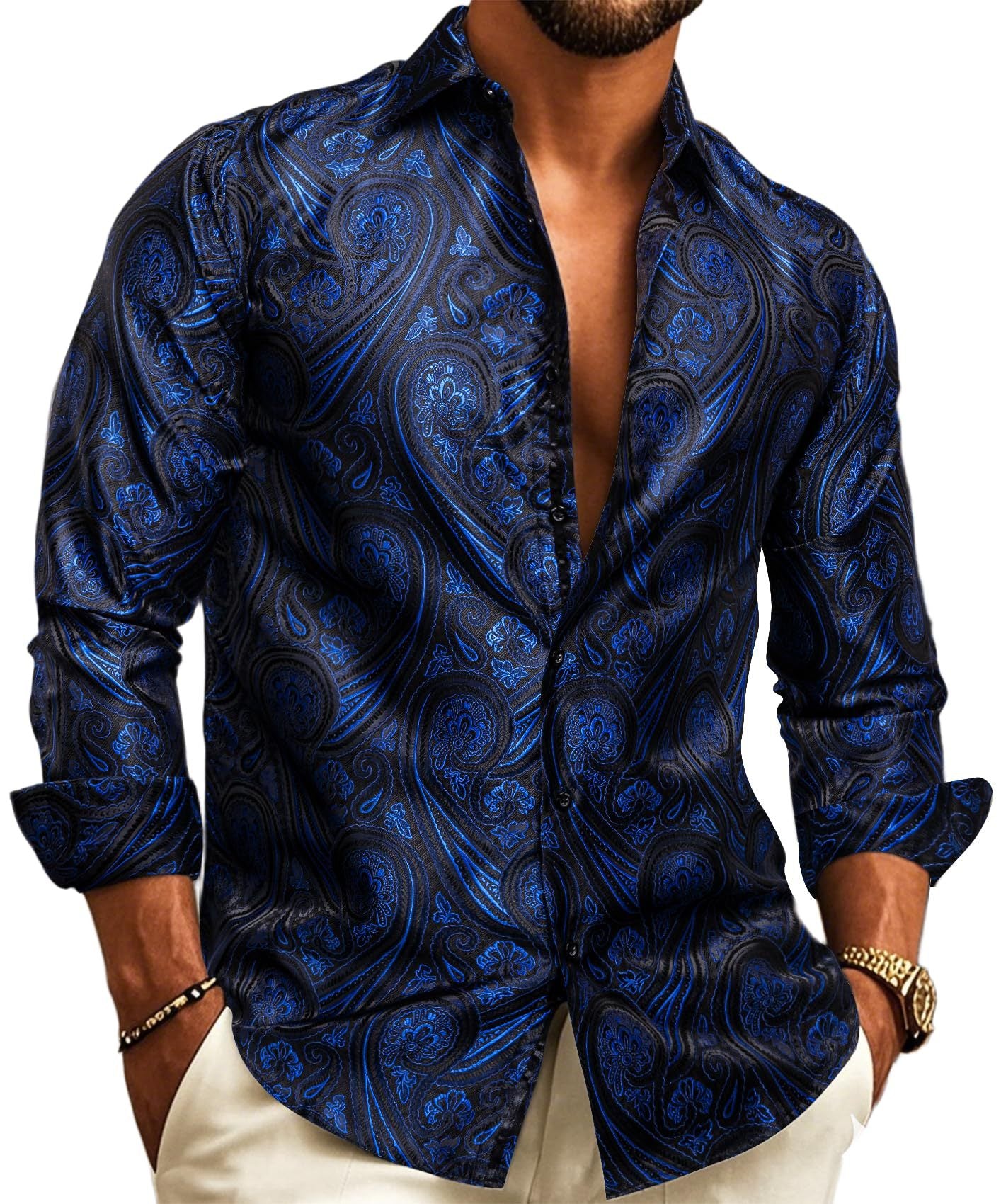 Paisley Classic Collared Men's Shirt Long Sleeve Button Up Shirt