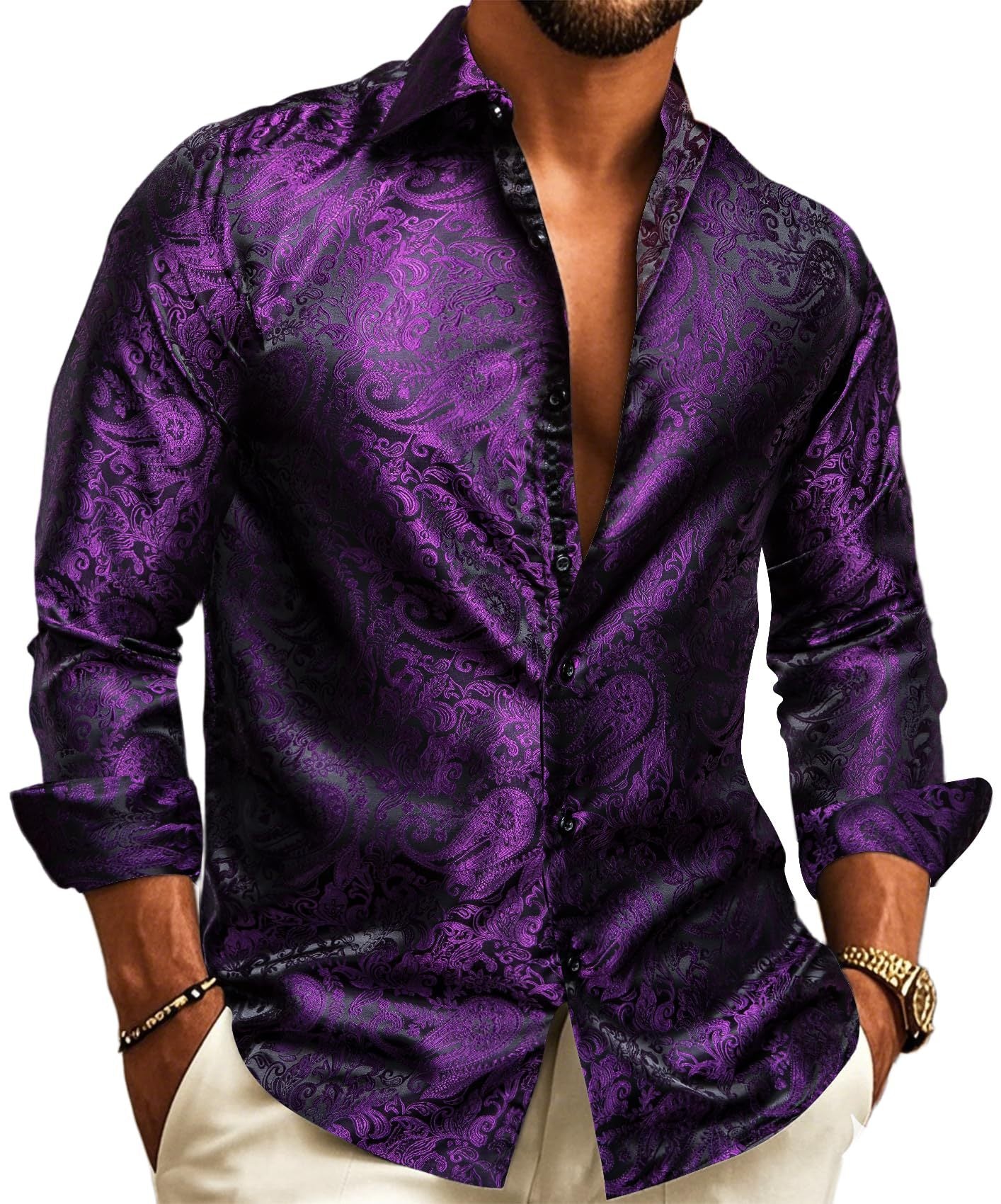 Paisley Classic Collared Men's Shirt Long Sleeve Button Up Shirt
