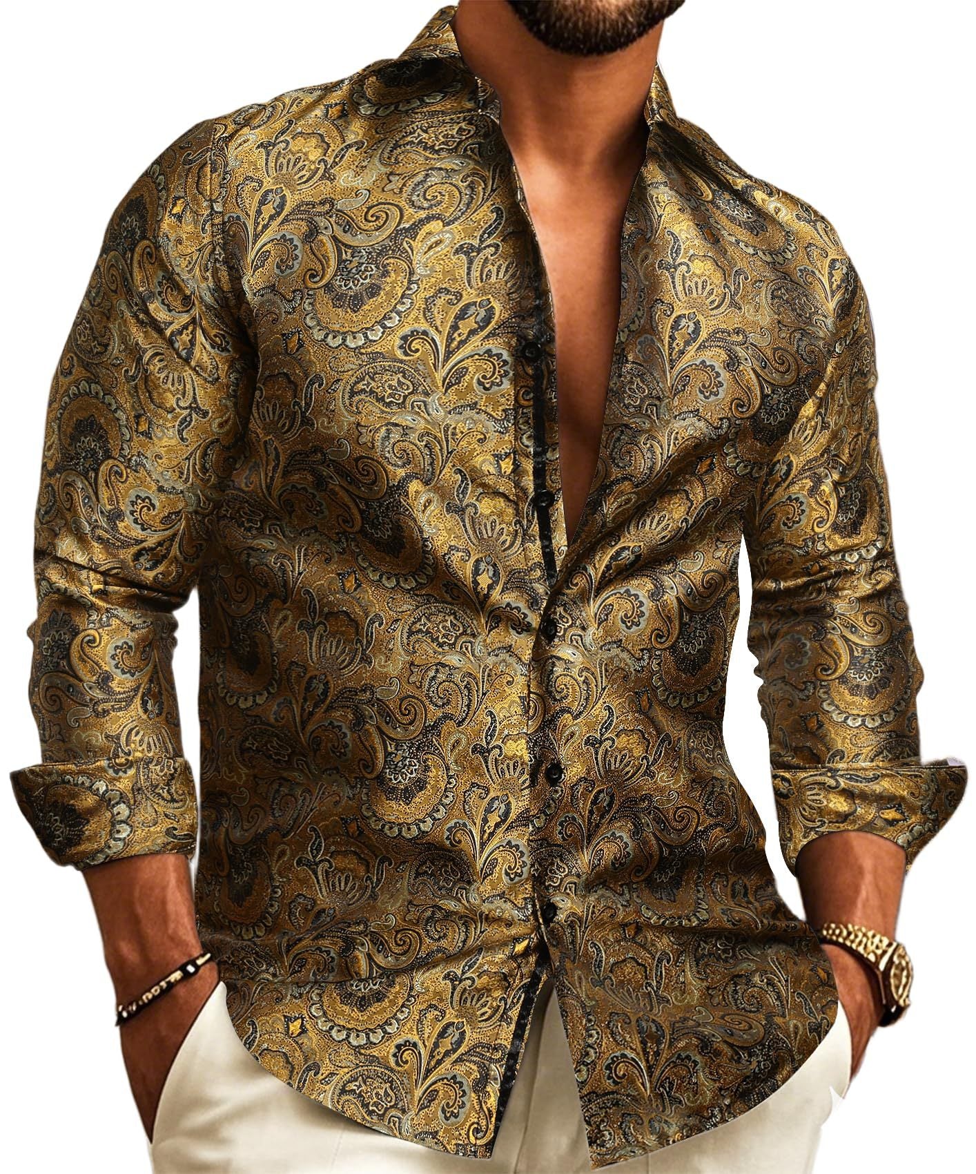 Paisley Classic Collared Men's Shirt Long Sleeve Button Up Shirt