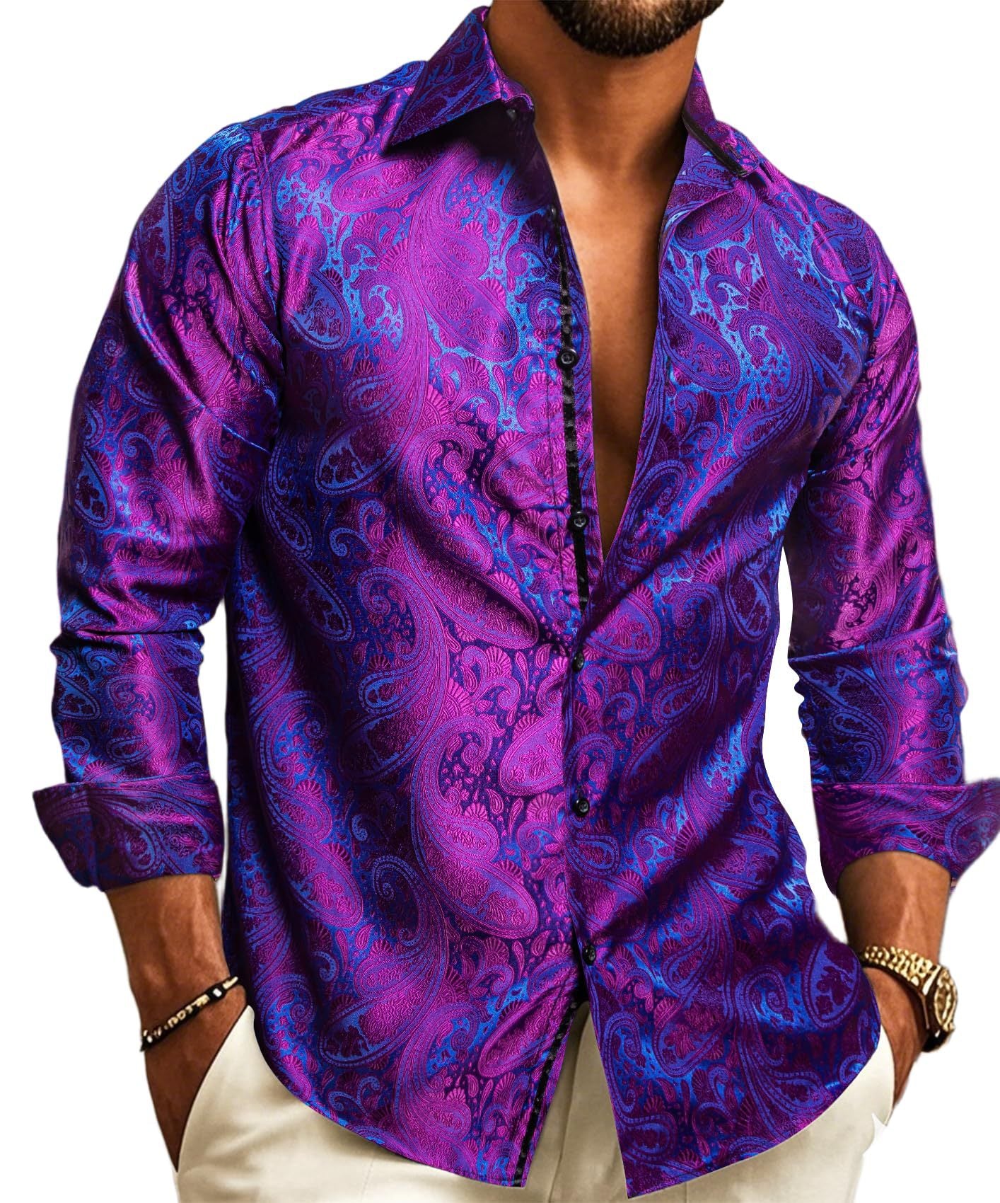 Paisley Classic Collared Men's Shirt Long Sleeve Button Up Shirt