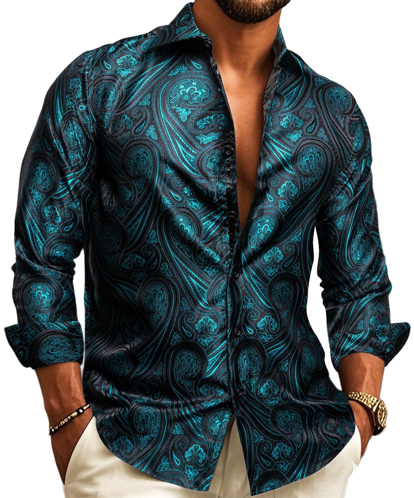 Paisley Classic Collared Men's Shirt Long Sleeve Button Up Shirt
