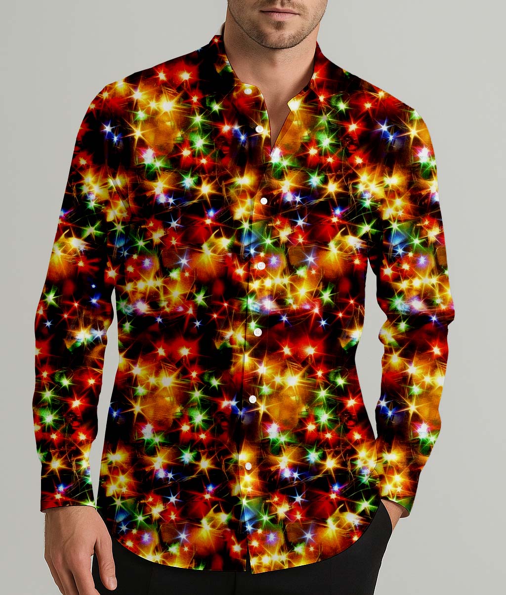 Gold Neon Christmas Men's Shirt Long Sleeve Button Up Shirt