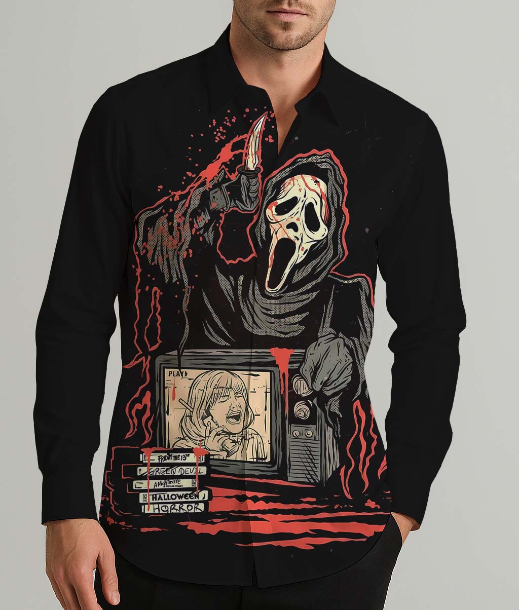 Ghost Face Men's Shirt Long Sleeve Button Up Shirt