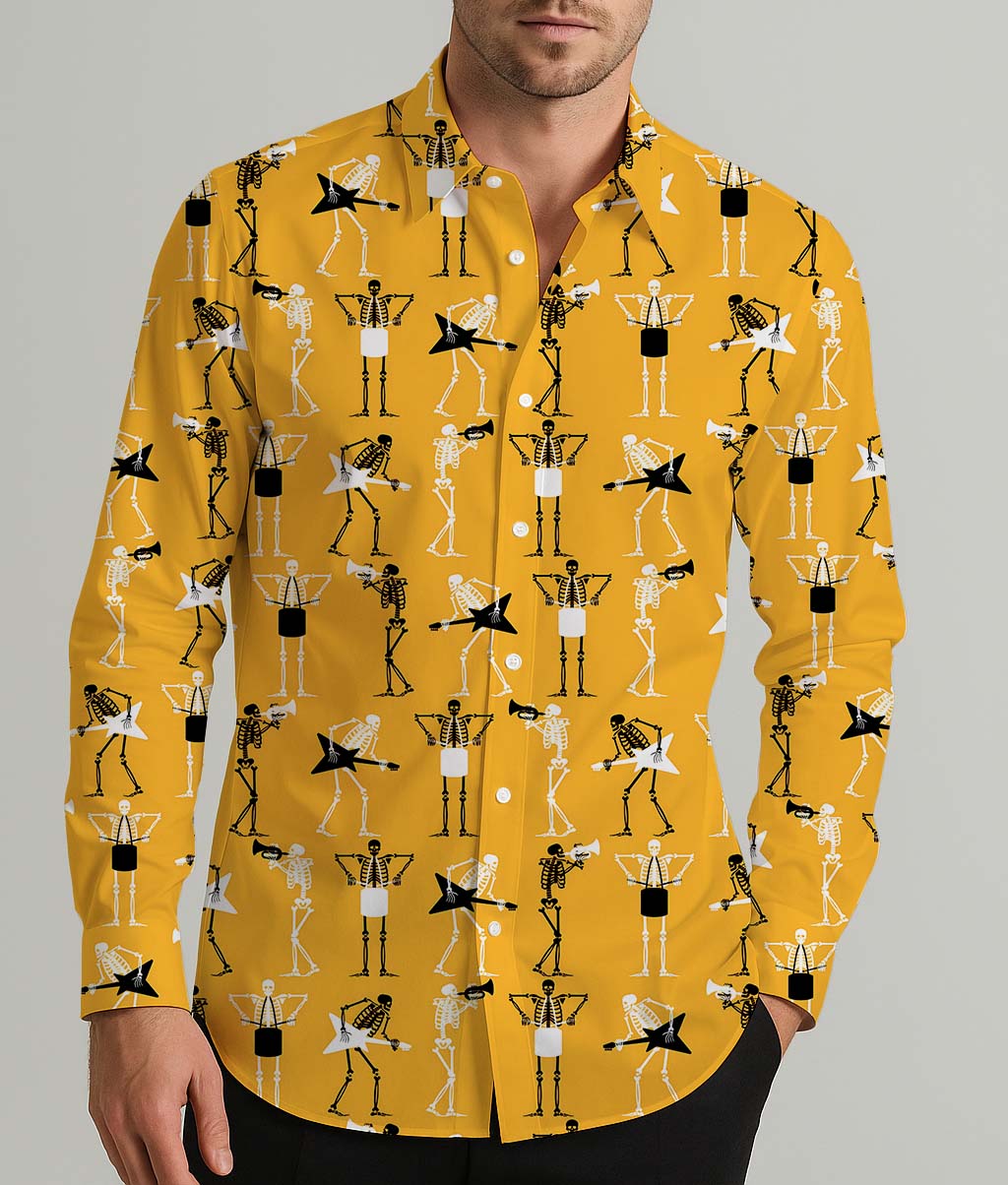 Skull Rock Band Men's Shirt Long Sleeve Button Up Shirt