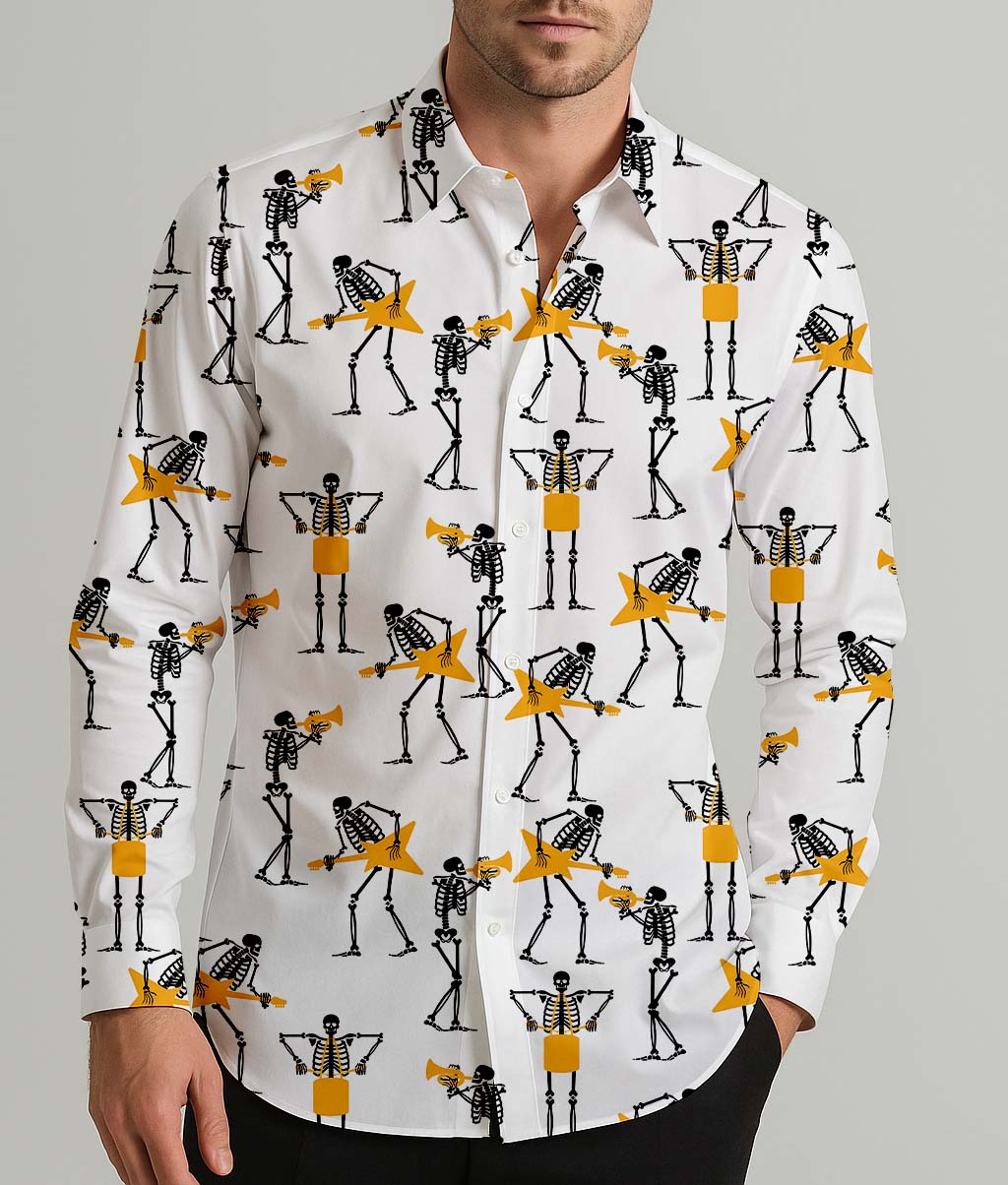 Skull Rock Band Men's Shirt Long Sleeve Button Up Shirt