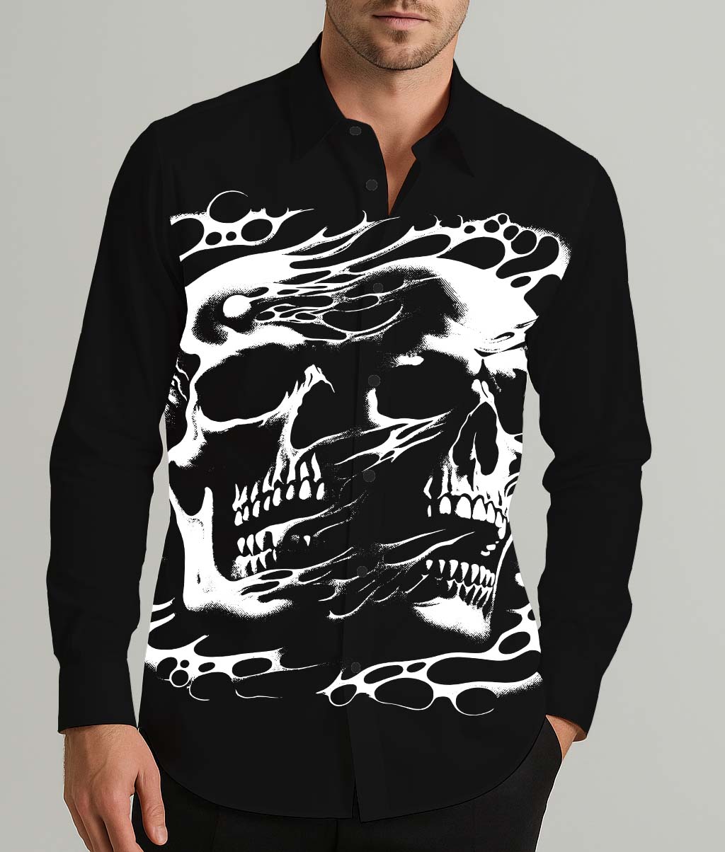 Gothic Skull Design Men's Shirt Long Sleeve Button Up Shirt