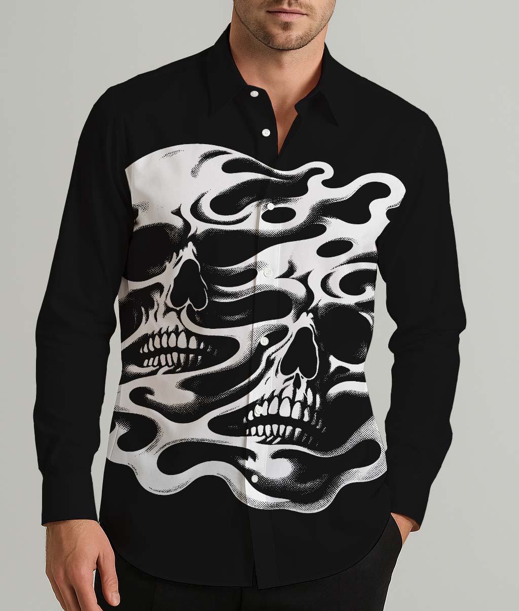 Helloween Melting Skull Men's Shirt Long Sleeve Button Up Shirt