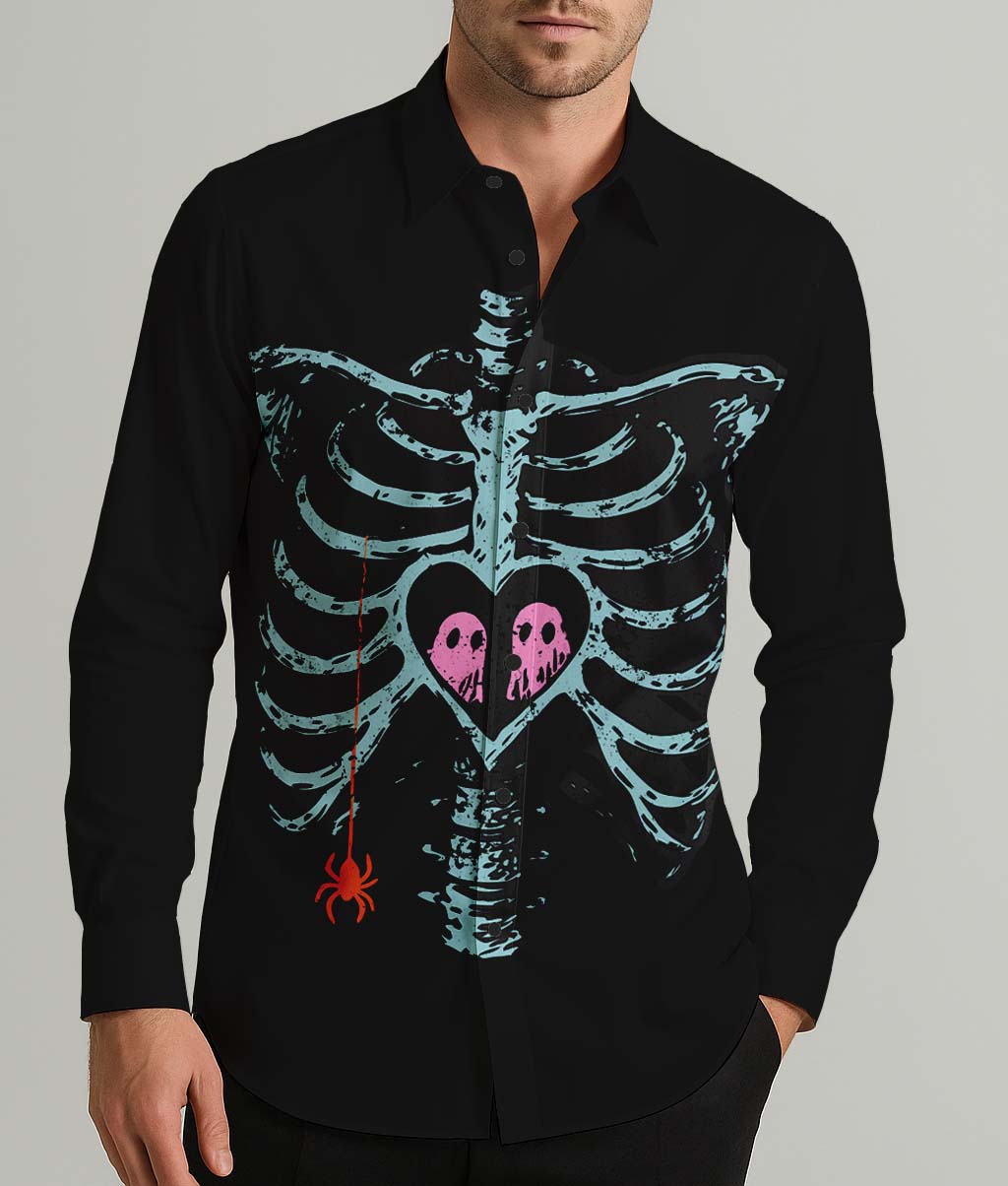 Ghost Love in Ribcage Men's Shirt Long Sleeve Button Up Shirt