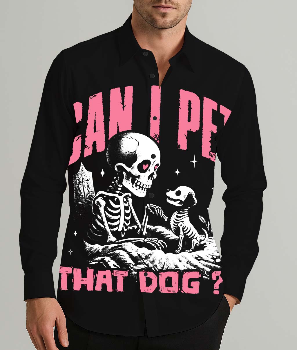 Can I Pet That Dog Men's Shirt Long Sleeve Button Up Shirt