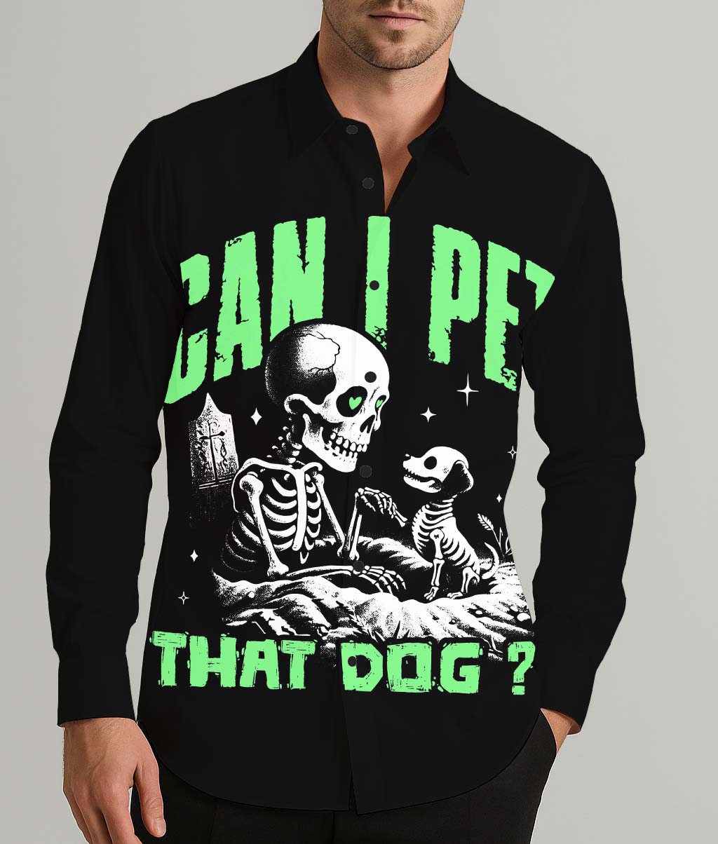 Can I Pet That Dog Men's Shirt Long Sleeve Button Up Shirt