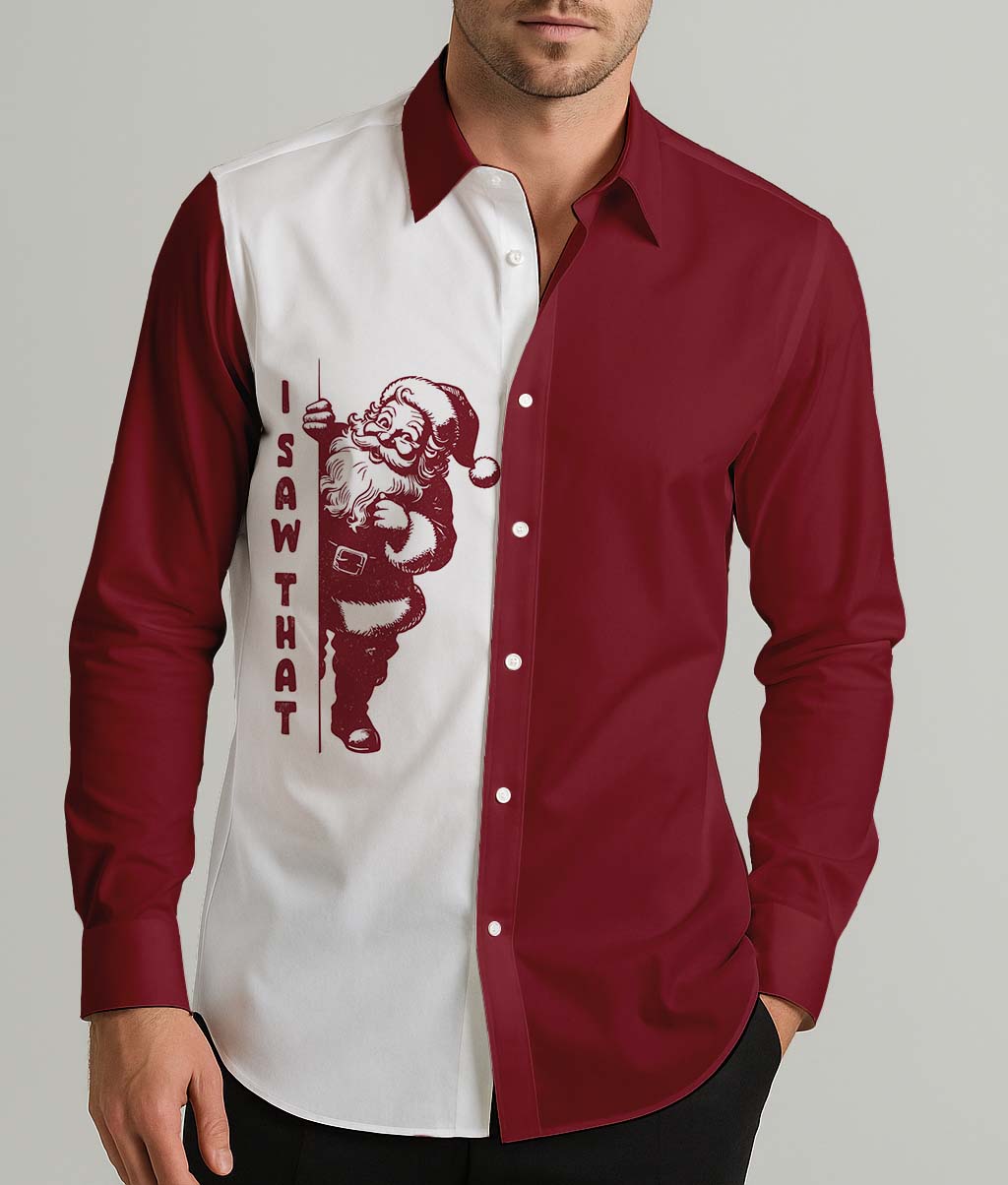 I Saw That Santa Men's Shirt Long Sleeve Button Up Shirt