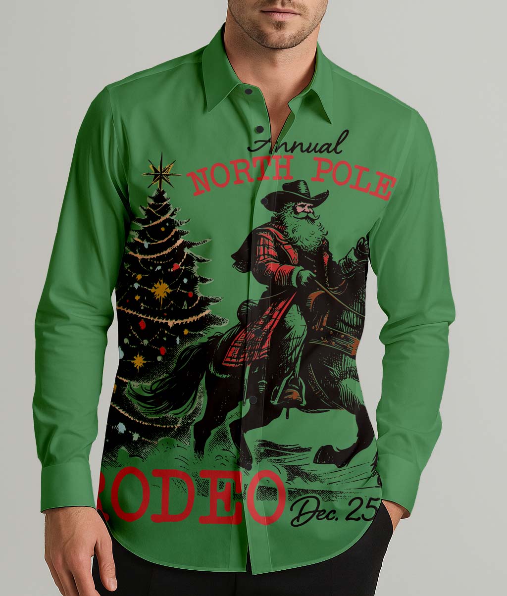 Annual North Pole Rodeo Men's Shirt Long Sleeve Button Up Shirt