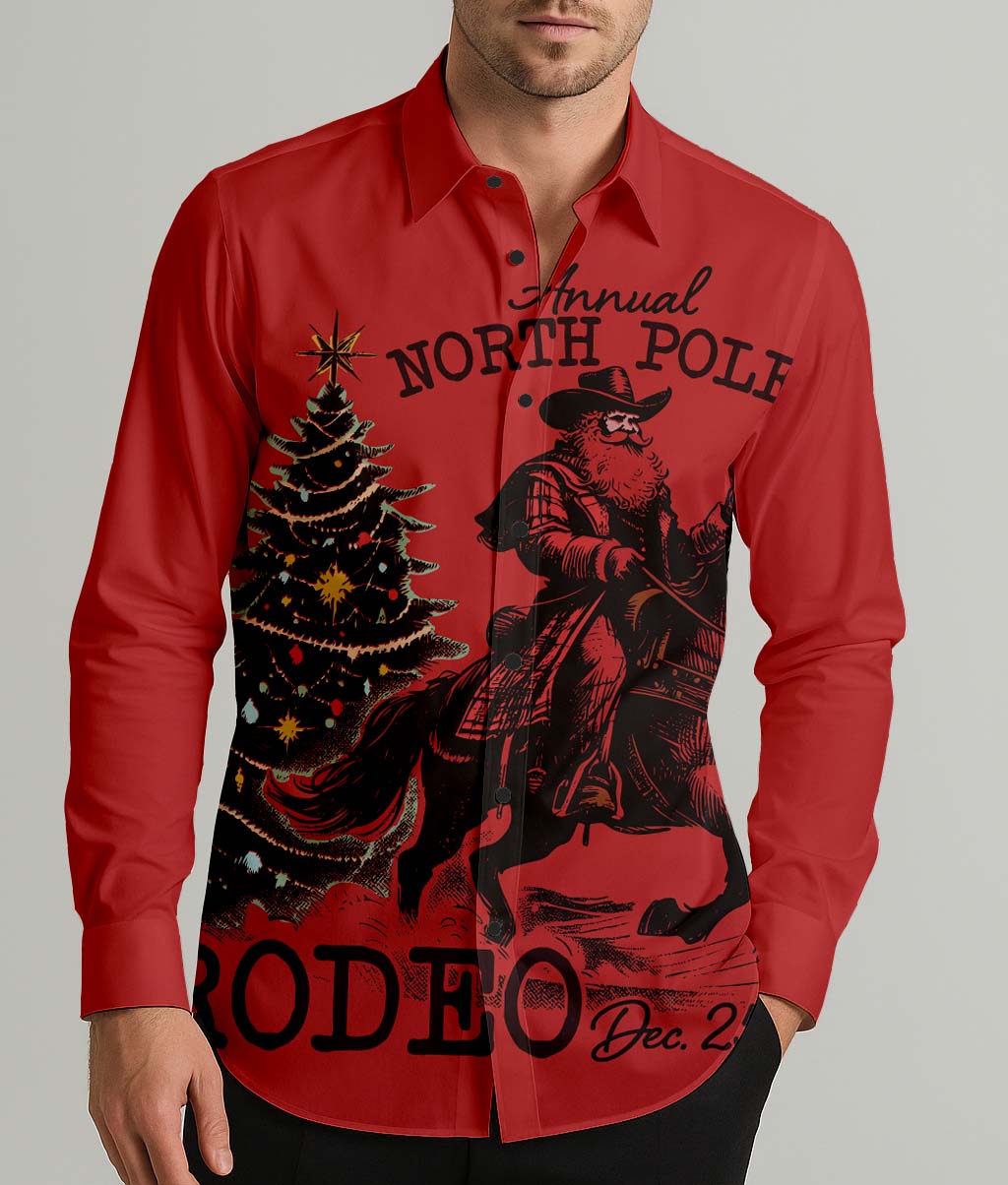 Annual North Pole Rodeo Men's Shirt Long Sleeve Button Up Shirt