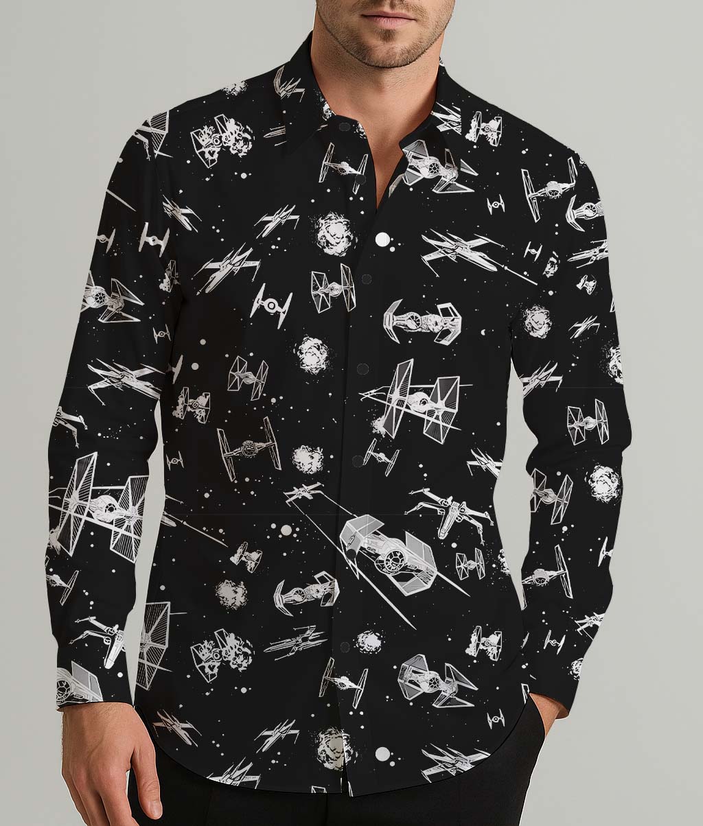 Star Wars Merch Men's Shirt Long Sleeve Button Up Shirt
