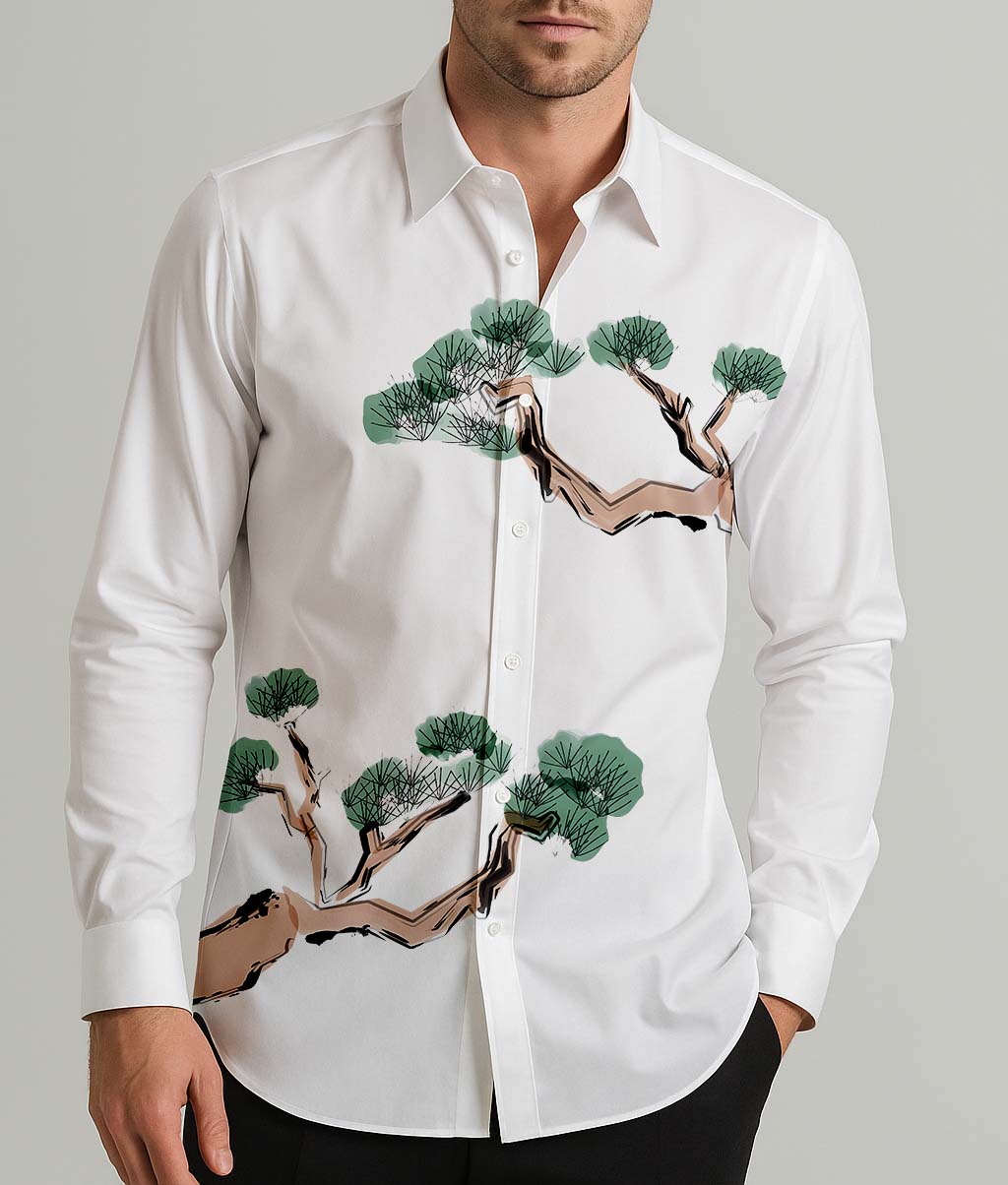 Pine Tree Men's Shirt Long Sleeve Button Up Shirt