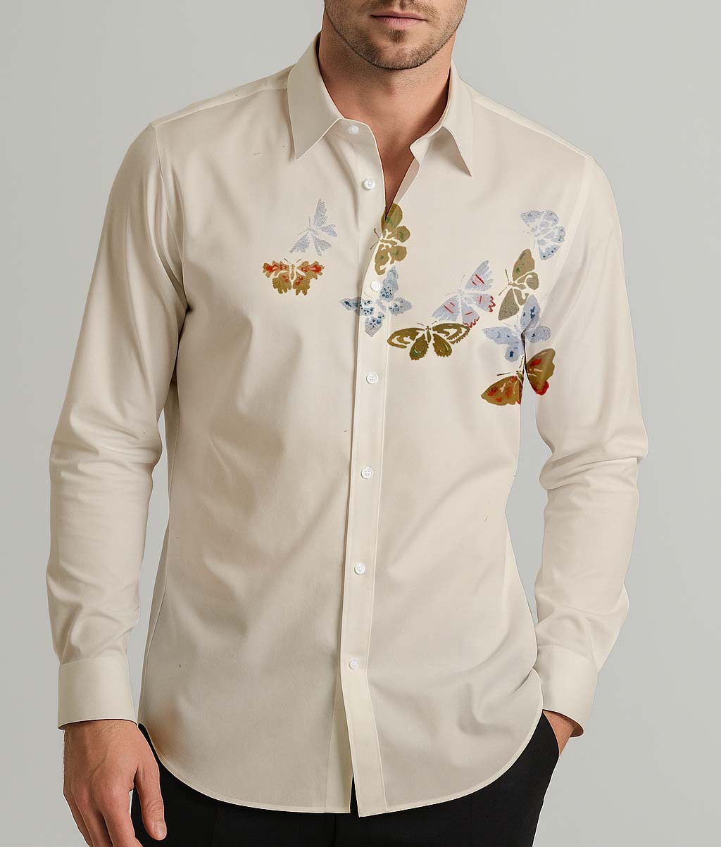 Vintage Butterflies Art Men's Shirt Long Sleeve Button Up Shirt