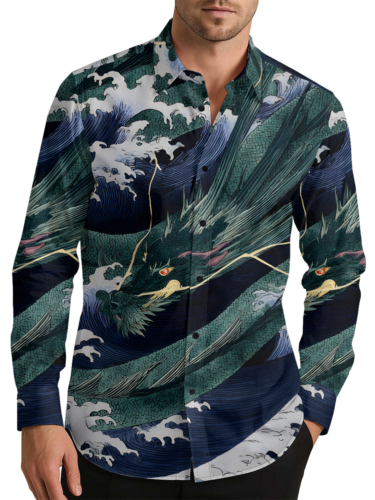 Azure Dragon Of The Sea Men's Shirt Long Sleeve Button Up Shirt