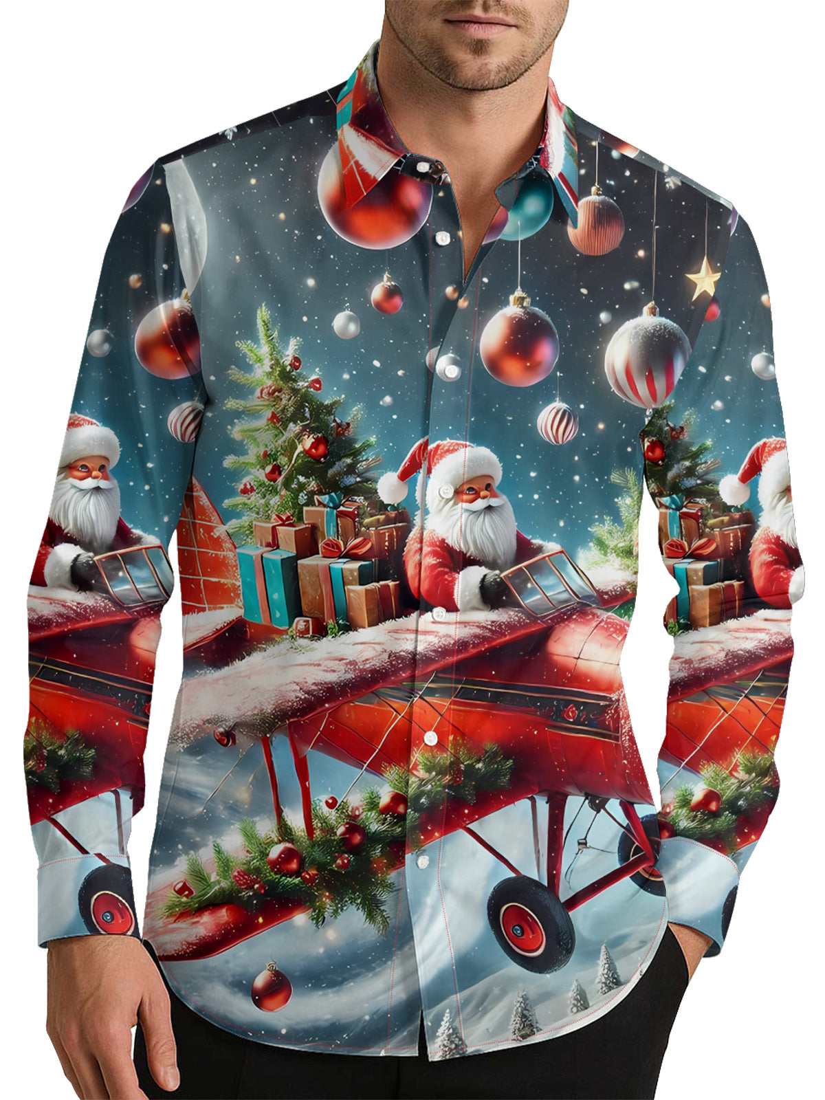 Santa Claus Without Reindeer Men's Shirt Long Sleeve Button Up Shirt