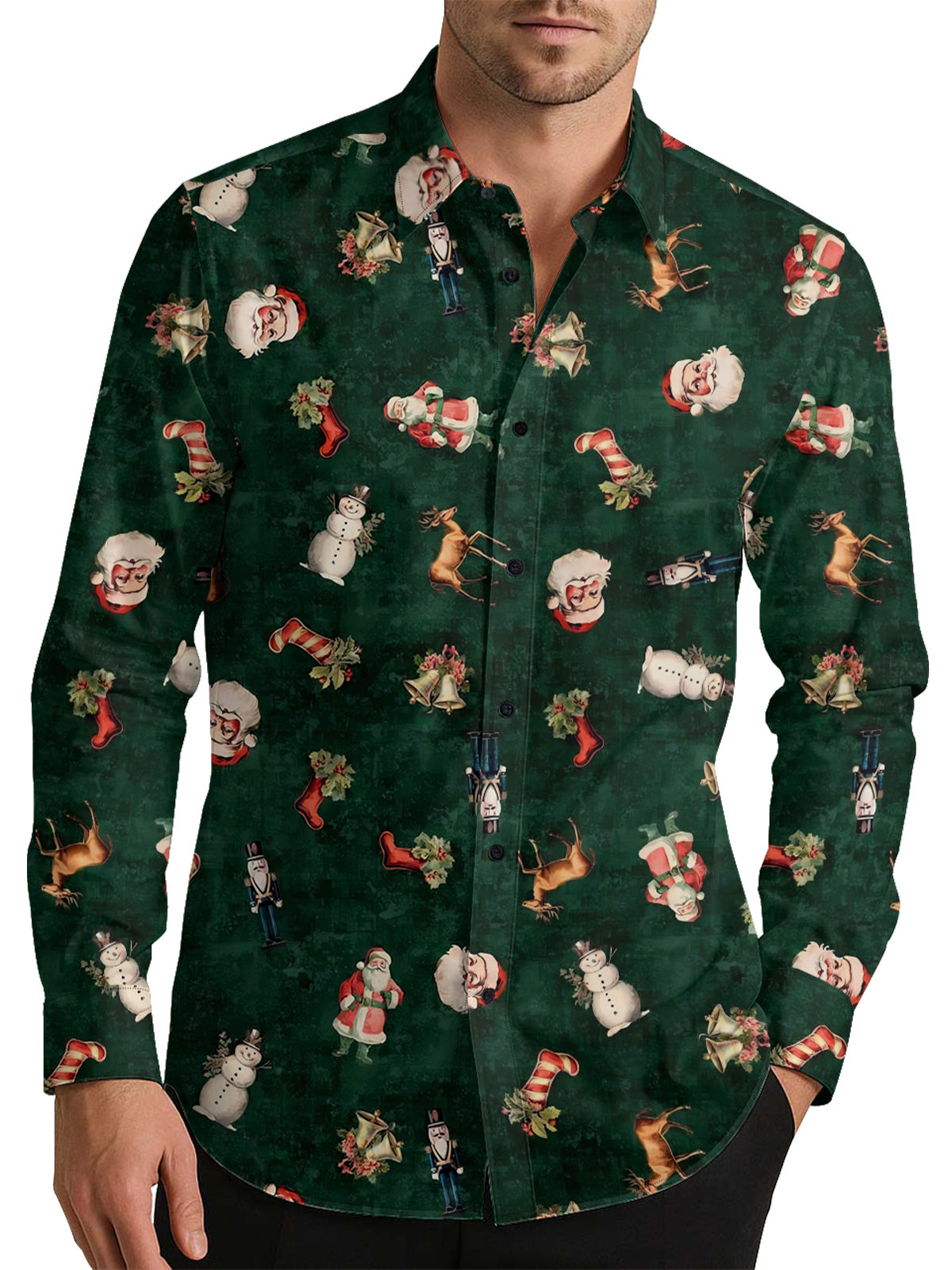 Vintage Christmas Men's Shirt Long Sleeve Button Up Shirt