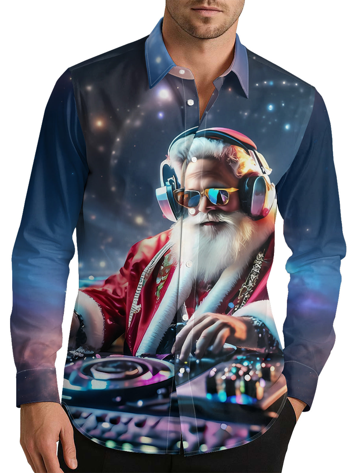 DJ Cyber Santa Men's Shirt Long Sleeve Button Up Shirt
