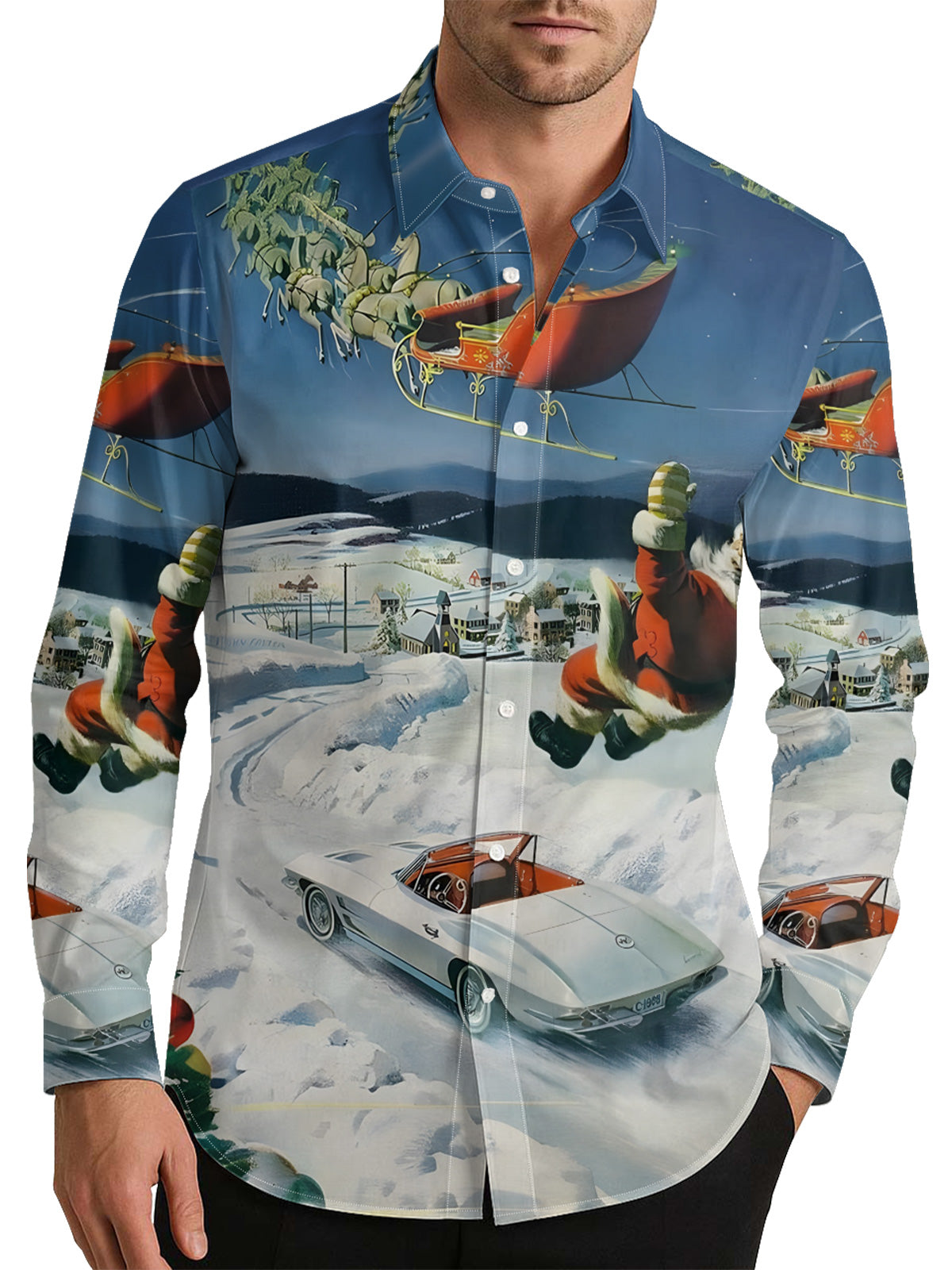 Santa Claus Is Coming Men's Shirt Long Sleeve Button Up Shirt