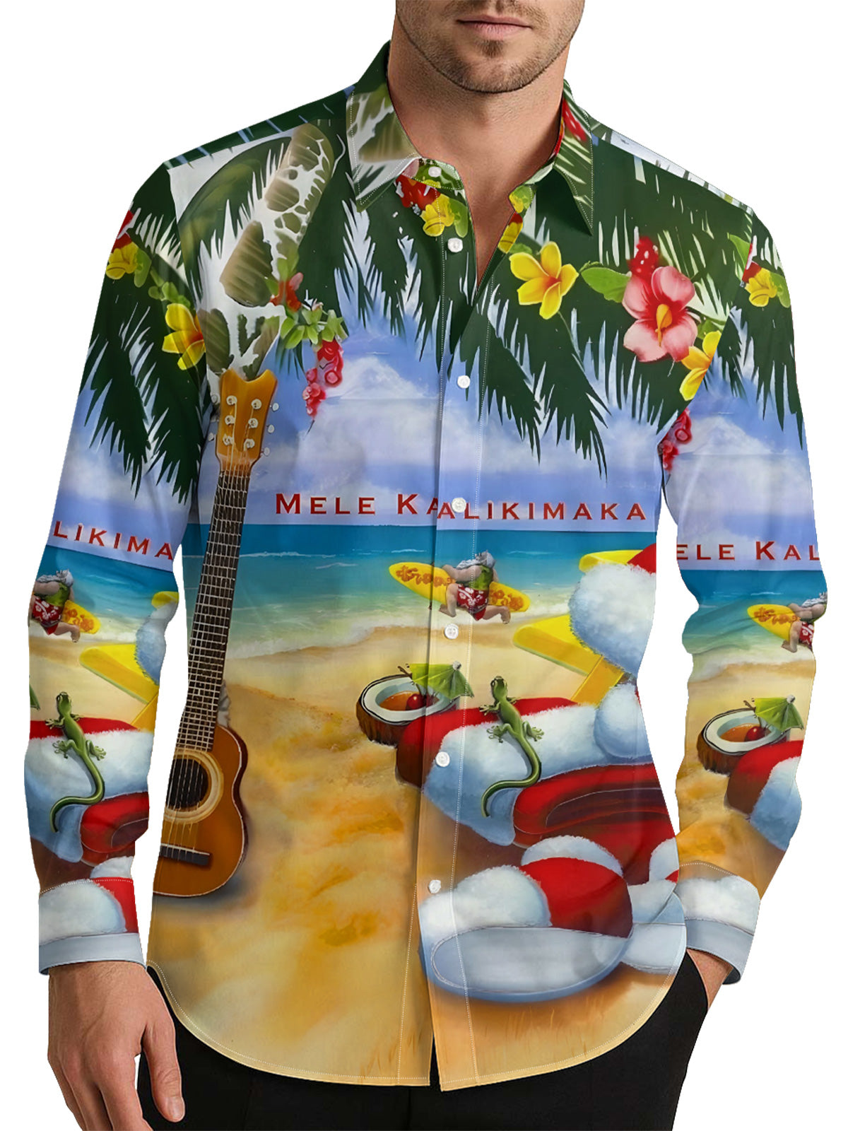 Mele Kalikimaka Merry Christmas Men's Shirt Long Sleeve Button Up Shirt