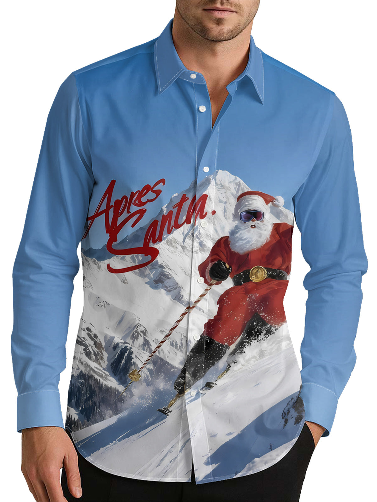 Apres Ski Santa Christmas Men's Shirt Long Sleeve Button Up Shirt