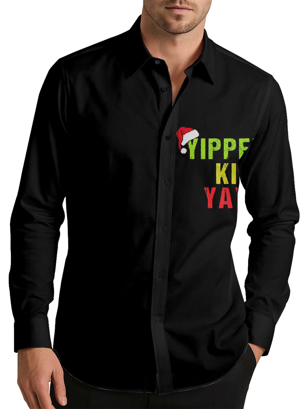 YIPPEE-KI-YAY Christmas Men's Shirt Long Sleeve Button Up Shirt