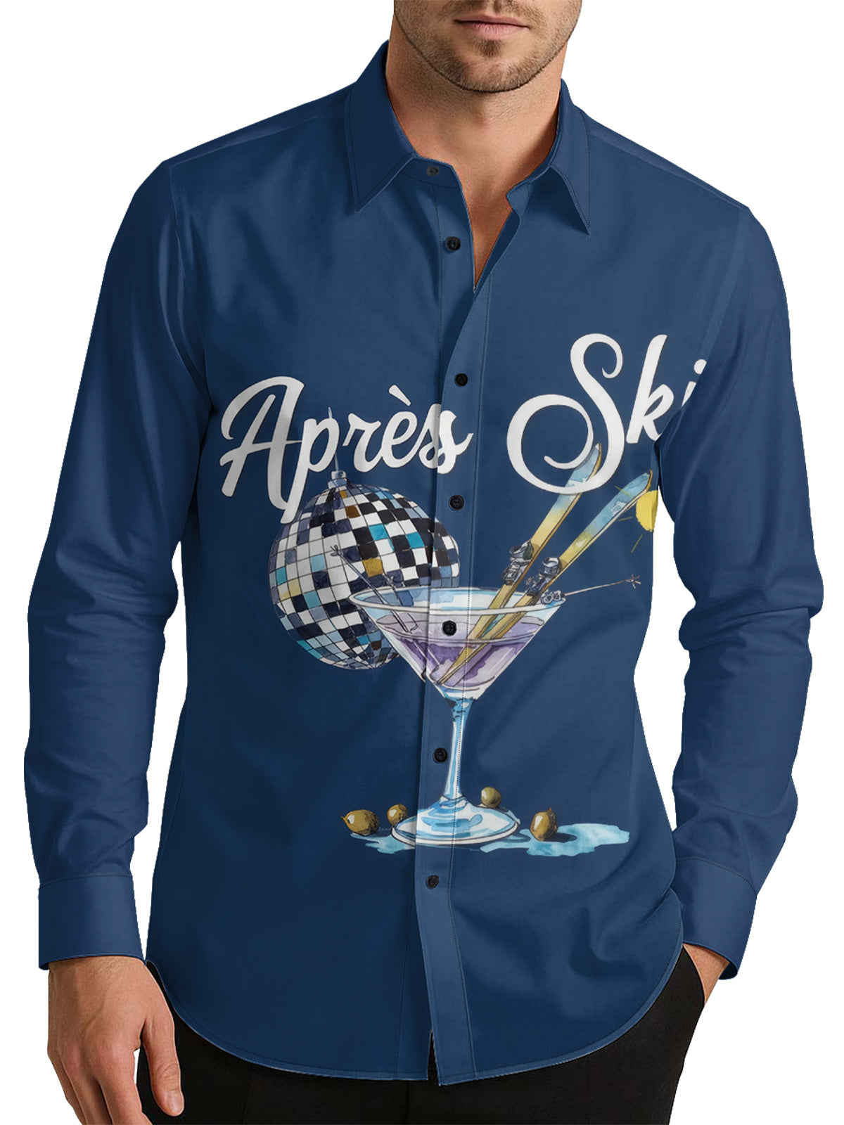 Apres Ski Cocktail Men's Shirt Long Sleeve Button Up Shirt