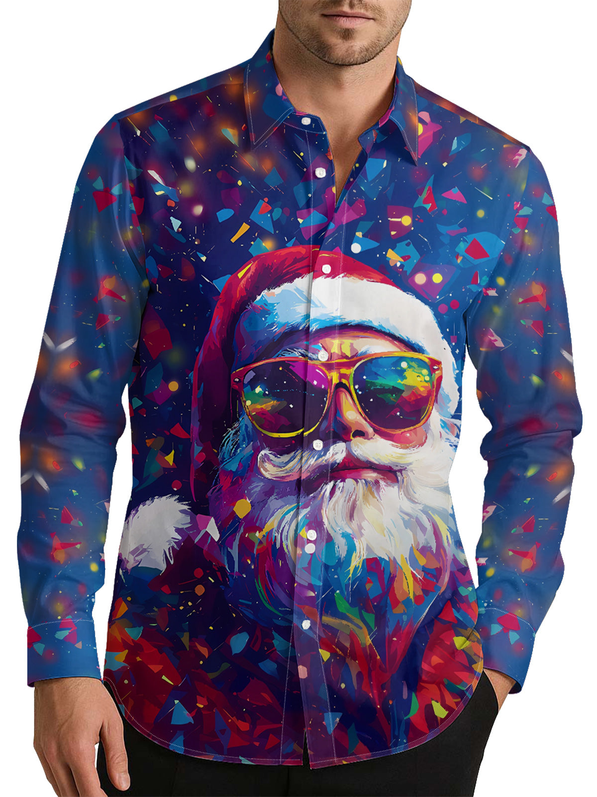 Santa Claus Sunglasses Art Men's Shirt Long Sleeve Button Up Shirt